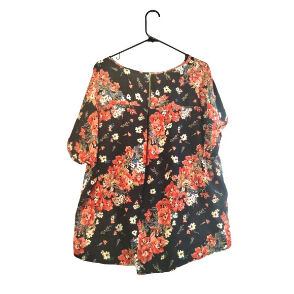 Top Size XXL Zip Back Dolman Sleeve Tunic Blouse Peach Blue Floral Autumn Winter - Picture 2 of 11